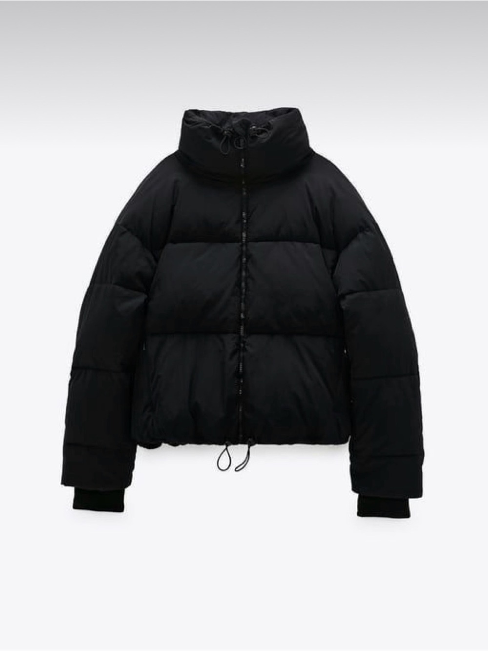 Zara Black Cropped Puffer Jacket with High Collar